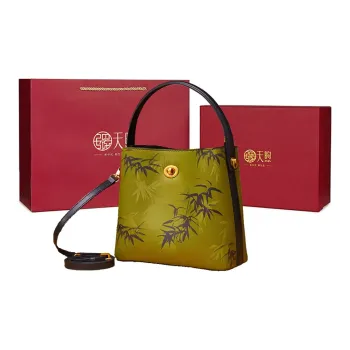 Pmsi Split Cow Leather Handbag Medium Size Women's Black/Green/Brown