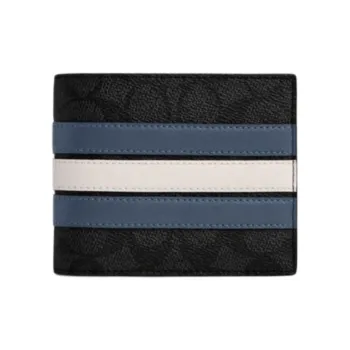COACH 3 IN 1 Wallet Wallets Charcoal Gray & Denim Blue & Chalk White