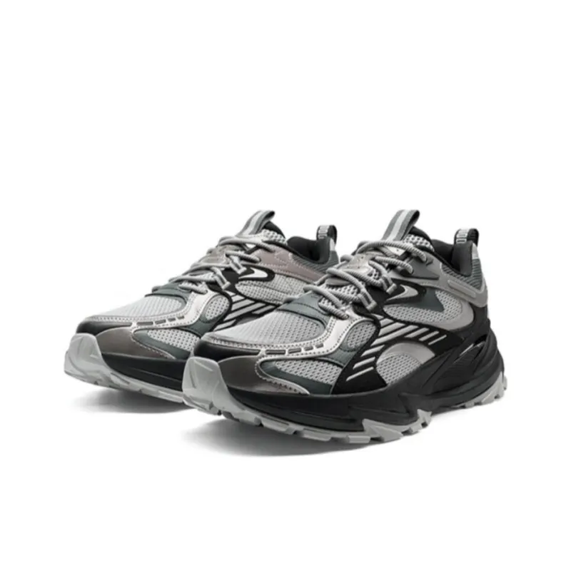 XTEP Anti Slip Wear Resistant Low Top Outdoor Shoes Men's Silver Gray Black-2