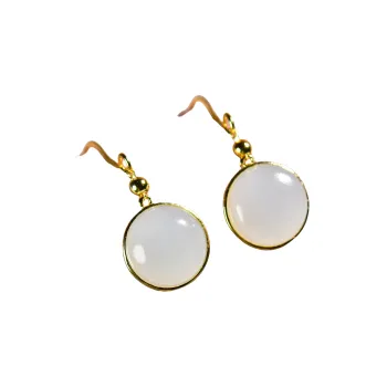 Jade Charm Yao Hetian Jade Earrings White Jade/Pale Greenish White Jade Women's
