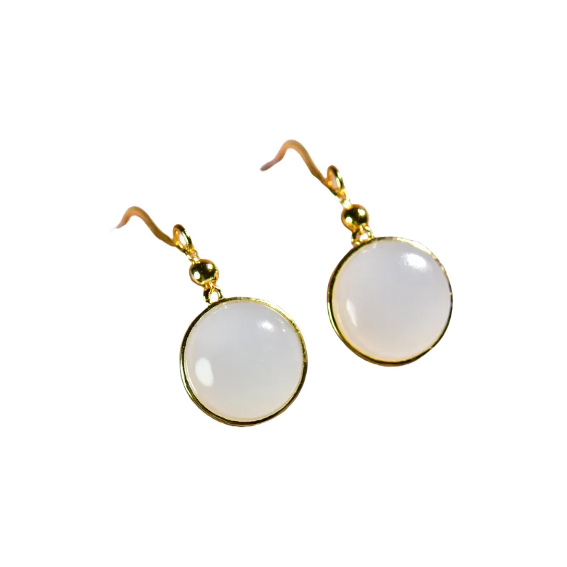 Jade Charm Yao Hetian Jade Earrings White Jade/Pale Greenish White Jade Women's-0