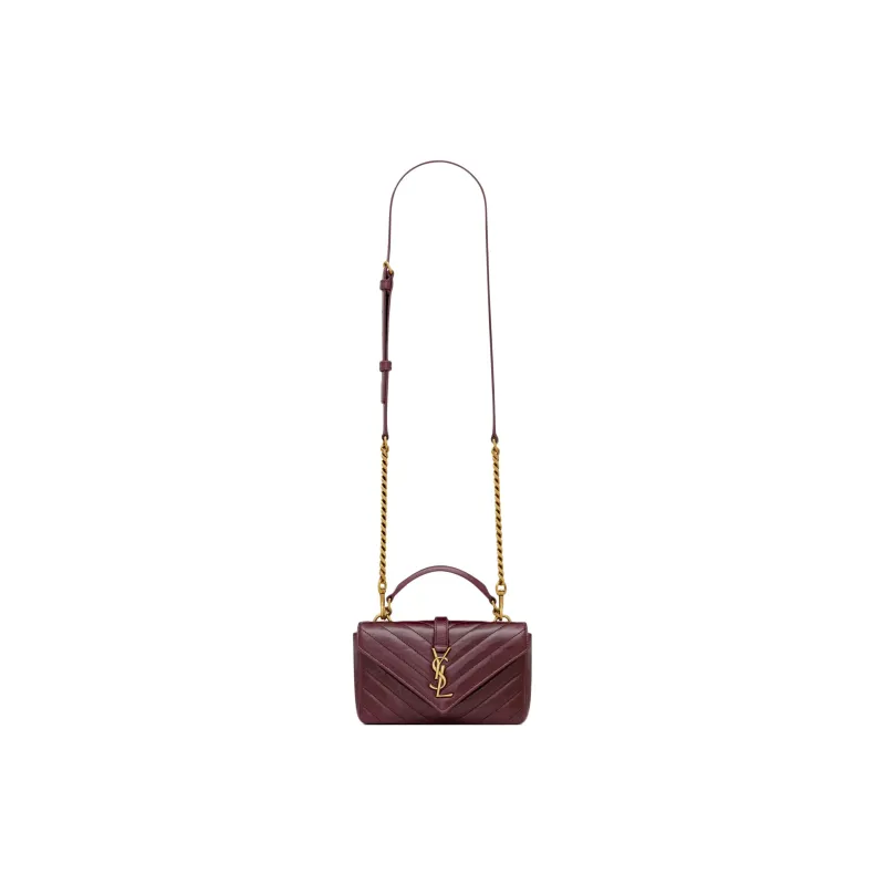 SAINT LAURENT College Calfskin One Shoulder Handbag Mini Women's Burgundy-1