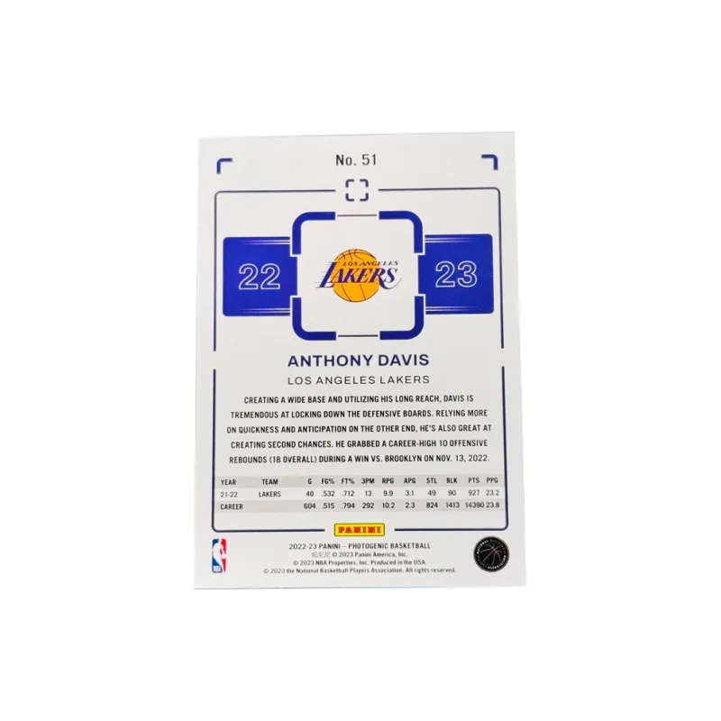 PANINI Anthony Davis Lakers On Court Collection Classic Photo Base Anthony Davis Game Worn Condition Sports Cards 1 Pc-1