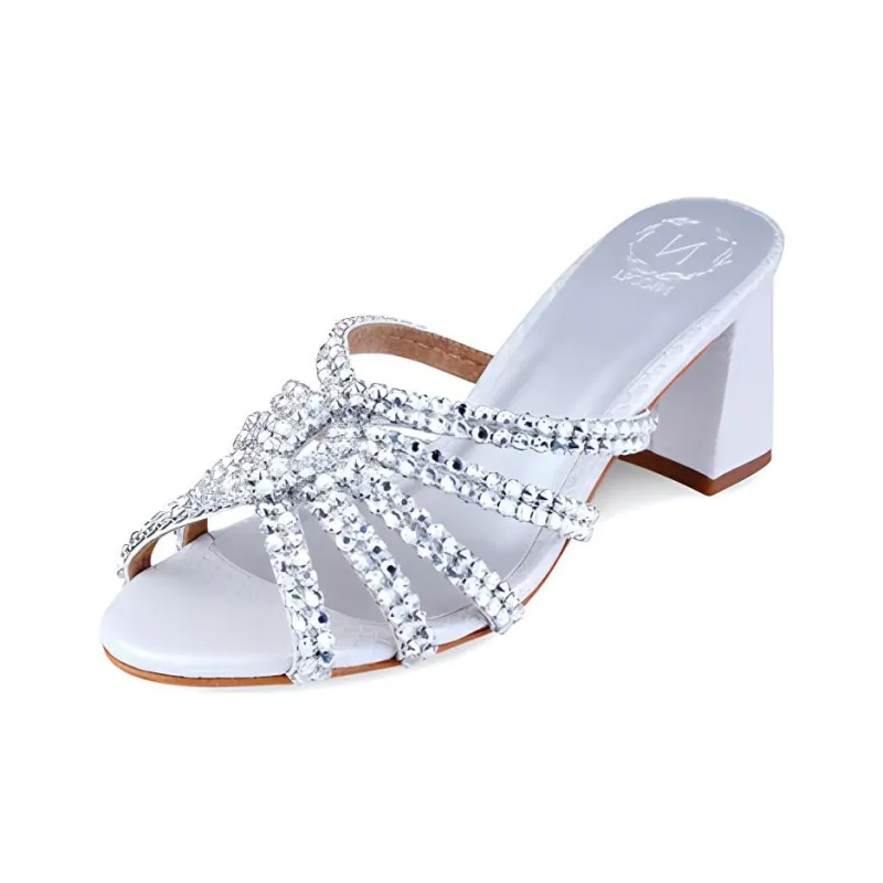NICOLI Slide Slippers 7cm Women's Silver-2