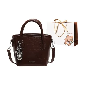 ERANGBEAR PU One Shoulder Handbag Crossbody Bag Small Size Women's Black/Ecru/Coffee/Silver/Burgundy