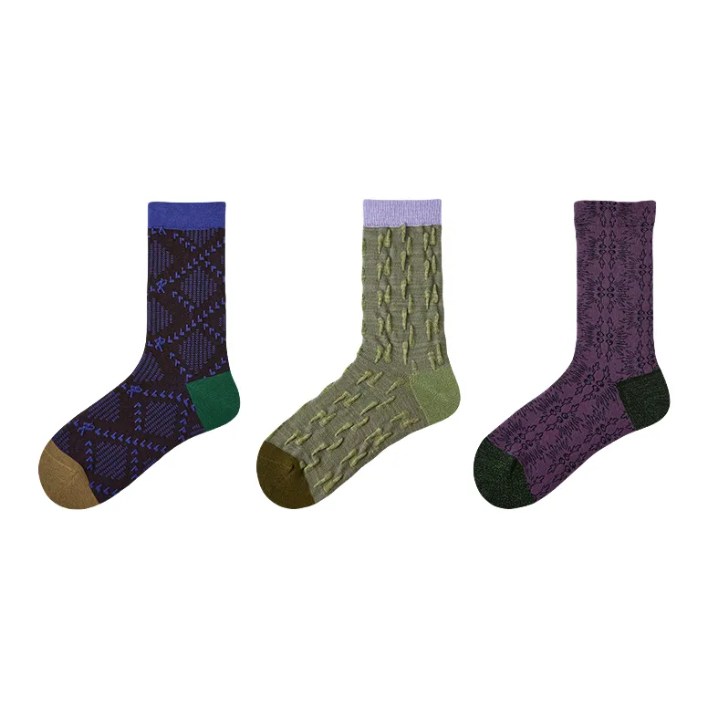Vine Color Mid Calf Socks Unisex 3 Pack-6