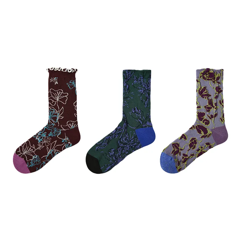 Vine Color Mid Calf Socks Unisex 3 Pack-15