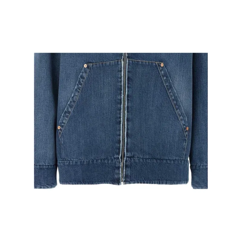 Valentino Zip Up Hooded Denim Jacket-3