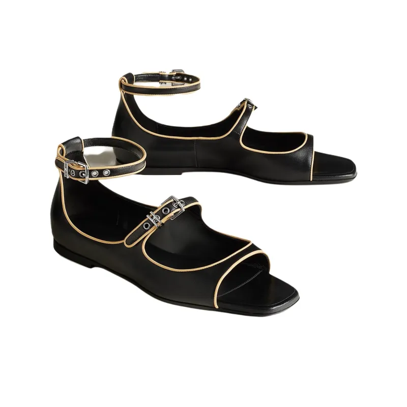 HERMES Kristen Strap Sandals Women's Black-2