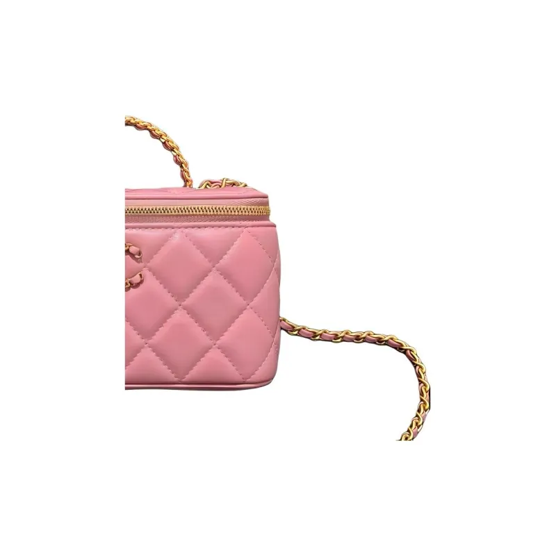 CHANEL Sheepskin Box Bag, Makeup Bag, Handbag, Shoulder Bag, Crossbody Bag Women's Pink-2