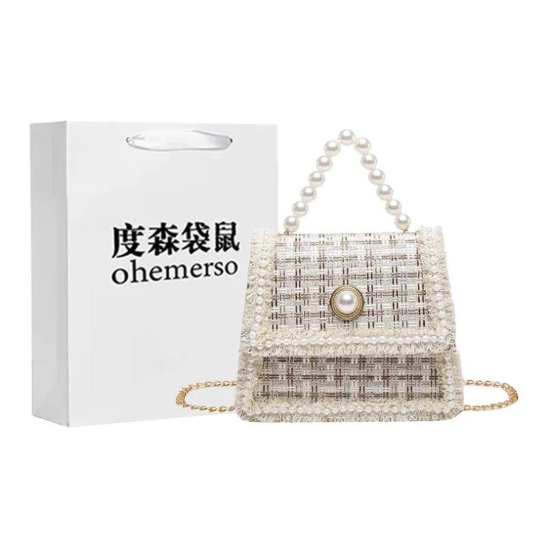 Dusen Kangaroo PU Handbag Small Size Women's White/Khaki-7