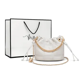 MILLIE'S Cow Leather Patchwork Synthetic Leather Crossbody Shoulder Handbag Small Size Women's White/Black