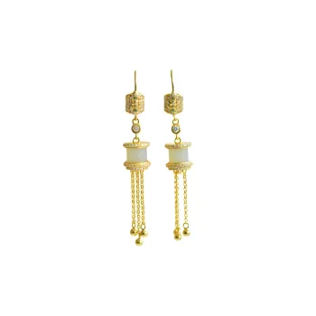 JUNWEN Hetian Jade Earrings Pale Greenish White Jade Women's