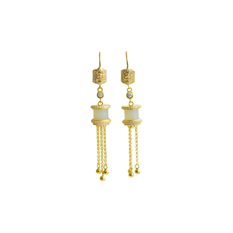 JUNWEN Hetian Jade Earrings Pale Greenish White Jade Women's-0