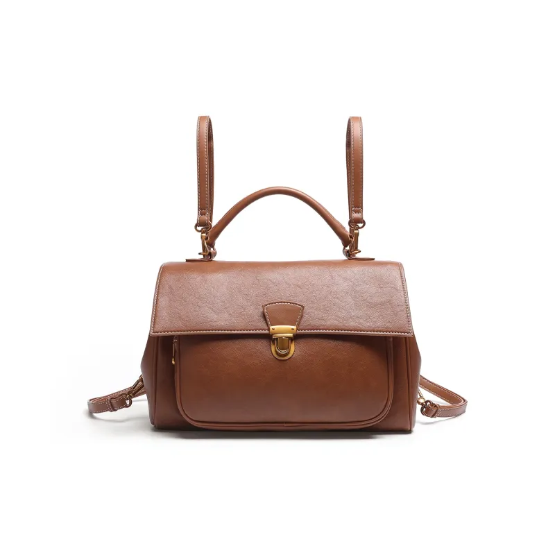 Mulinsen Polyurethane PU Leather Backpack Unisex Brown-0