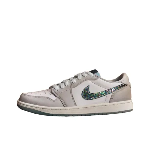 Jordan Air Jordan 1 Anti-Slip Wear-Resistant Low-Top Air Jordan 4 Retro Hot Punch Wome Unisex White Gray Blue