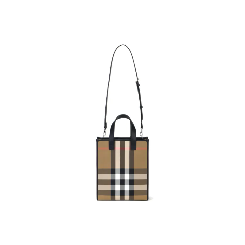 Burberry House Canvas One Shoulder Handbag Unisex Gray Brown-1