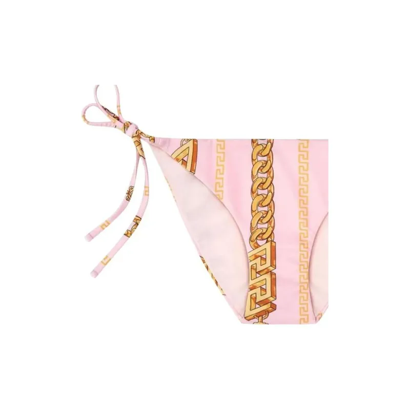 VERSACE Chain Pinstripe Bikini Bottoms 'Pink'-1