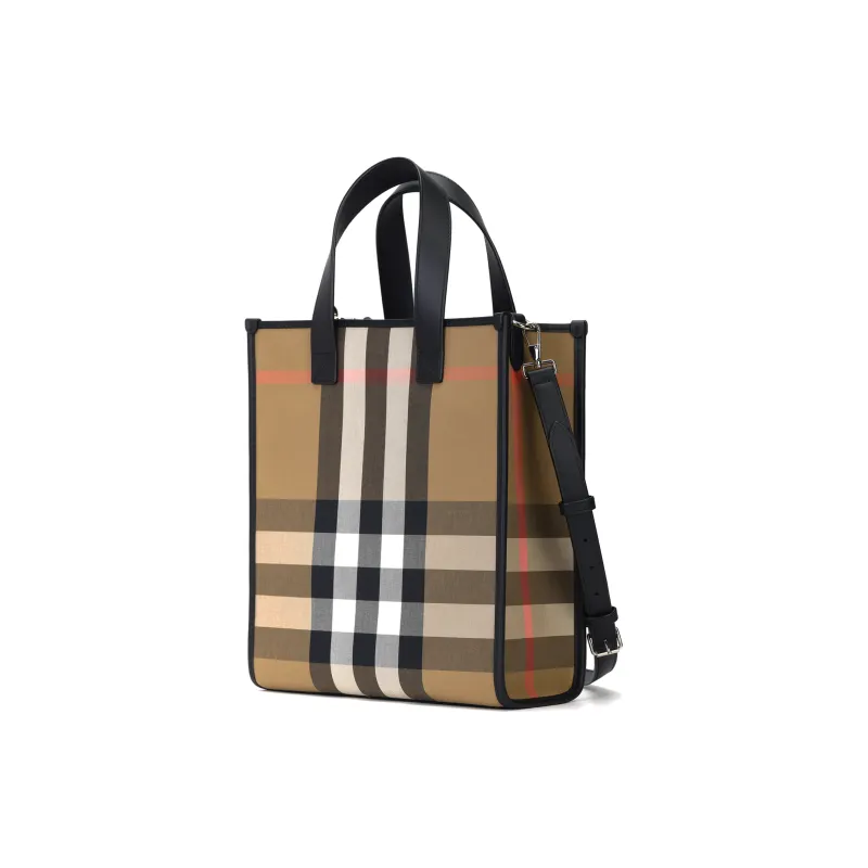 Burberry House Canvas One Shoulder Handbag Unisex Gray Brown-2