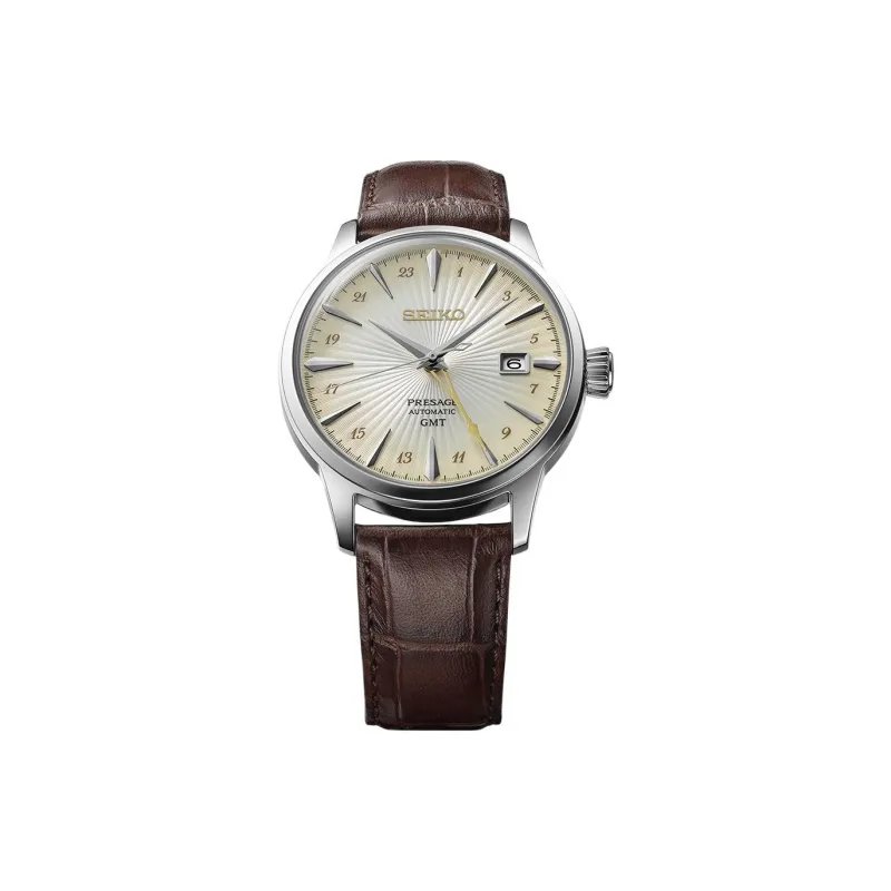 SEIKO Automatic/Manual Mechanical Movement Cow Leather Strap Watch 40.5mm Men's Watches Silver Dial-2