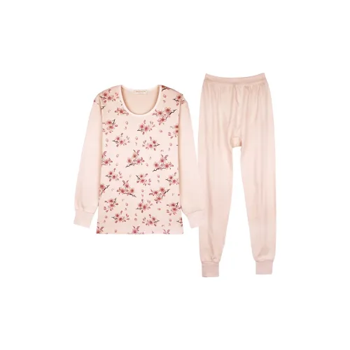 Cotton Gene Thermal Set Women's Apricot Peach Blossom