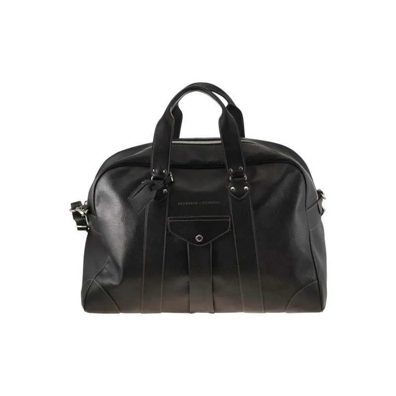 Brunello Cucinelli Grain Calfskin Handbag Travel Bag Men's Black-0