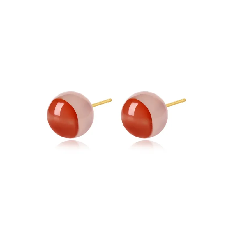 QIAOWUQIAONV Ice Drift Southern Red Agate Stud Earrings Women's-0