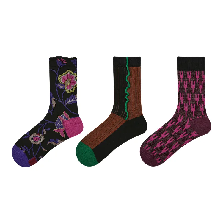 Vine Color Mid Calf Socks Unisex 3 Pack-17