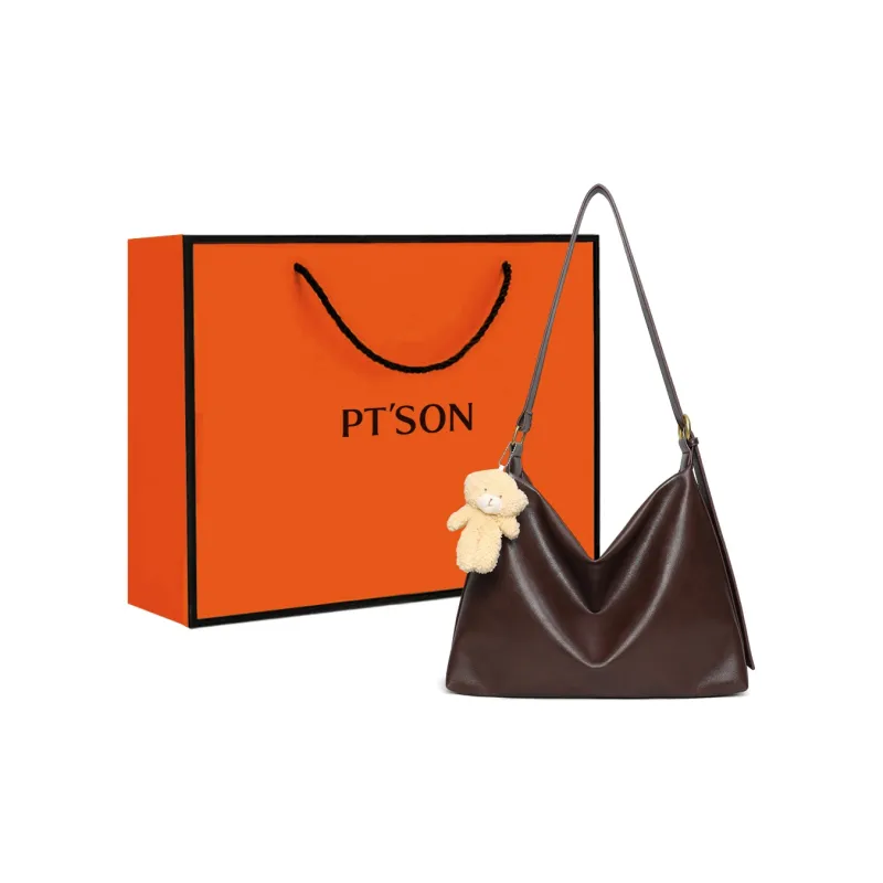 PT'SON Synthetic Leather Tote Bag, Shopping Bag, Crossbody Bag Women's Coffee/Black-0