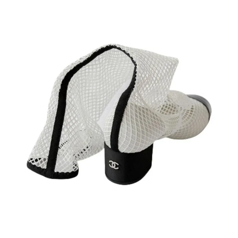 CHANEL Resille 55mm Knee High Mary Janes White Black Patent Calfskin Women's-3