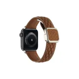 Square Clasp Diamond Pattern Magnetic Genuine Leather, Nubuck Texture Dark Brown