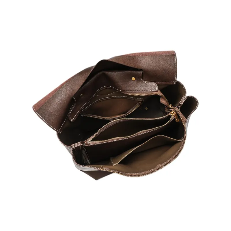 GELANNI Polyurethane Patchwork With Cow Leather Backpack Unisex Coffee-2