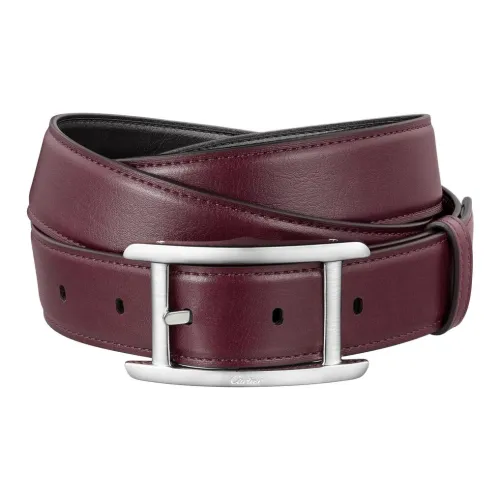 CARTIER Palladium Leather Belts Unisex Black Width: 3CM