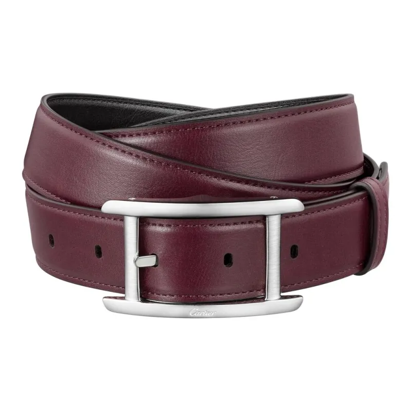 CARTIER Palladium Leather Belts Unisex Black Width: 3CM-0
