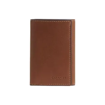 COACH Trifold Wallet Grained Leather Wallet Mini Men's Redwood Brown
