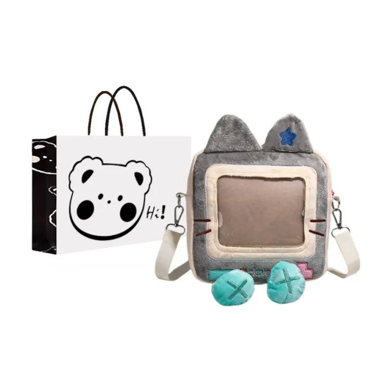 NX DOUGHNUT Faux Plush Shoulder Bag Women's Gray-0
