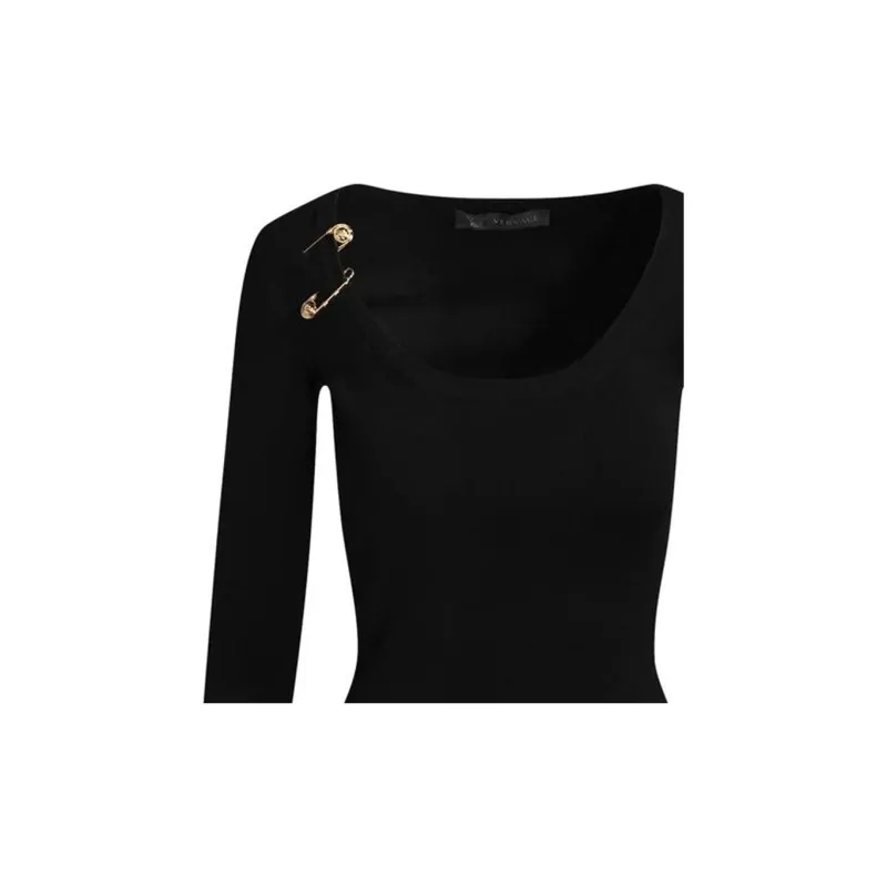 VERSACE Safety Pin Long Sleeve Shirt 'Black'-2