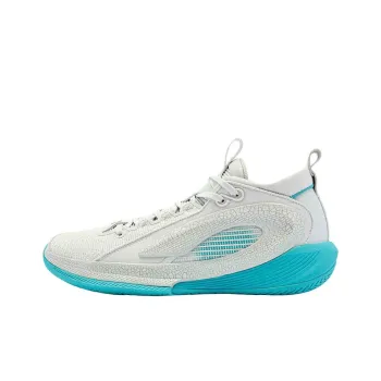 QIAODAN Anti Slip Wear Resistant Mid Top Basketball Shoes Men's White Blue