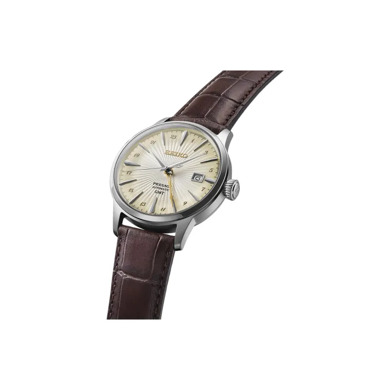SEIKO Automatic/Manual Mechanical Movement Cow Leather Strap Watch 40.5mm Men's Watches Silver Dial-1