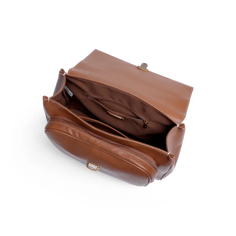Mulinsen Polyurethane PU Leather Backpack Unisex Brown-7
