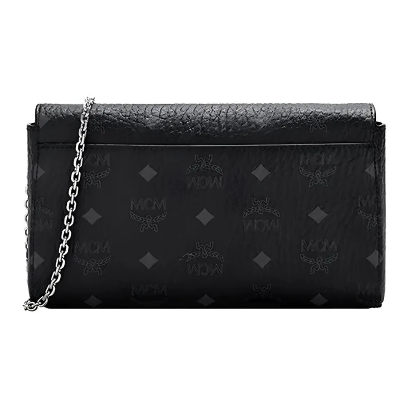 MCM Millie Visetos Coated Canvas Envelope Bag, Chain Shoulder Bag, Crossbody Bag Medium Size Women's Black-3