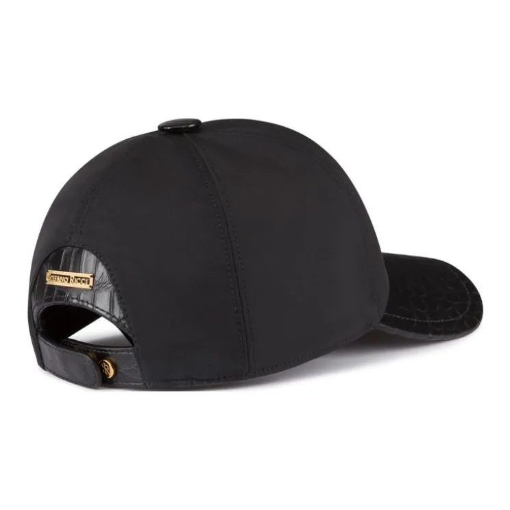 STEFANO RICCI Silk Crocodile Leather Zinc-Plated Baseball Caps Unisex Black-1