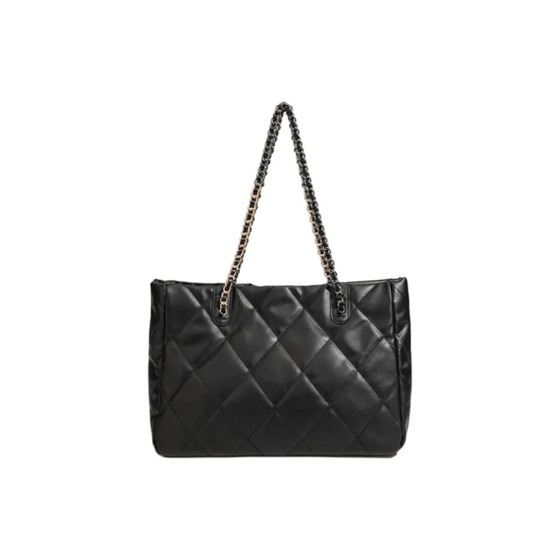 NX DOUGHNUT PU Large Capacity Diamond Pattern Chain Bag Shoulder Bag Regular Women's Black-3
