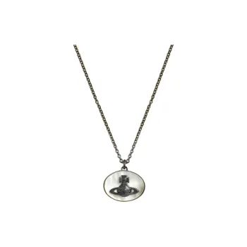 Vivienne Westwood Brass Saturn Logo Oval Pendant Necklace Unisex Gunmetal Gray