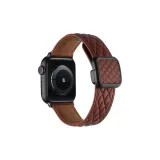 Square Clasp Diamond Pattern Magnetic Genuine Leather, Vintage Red