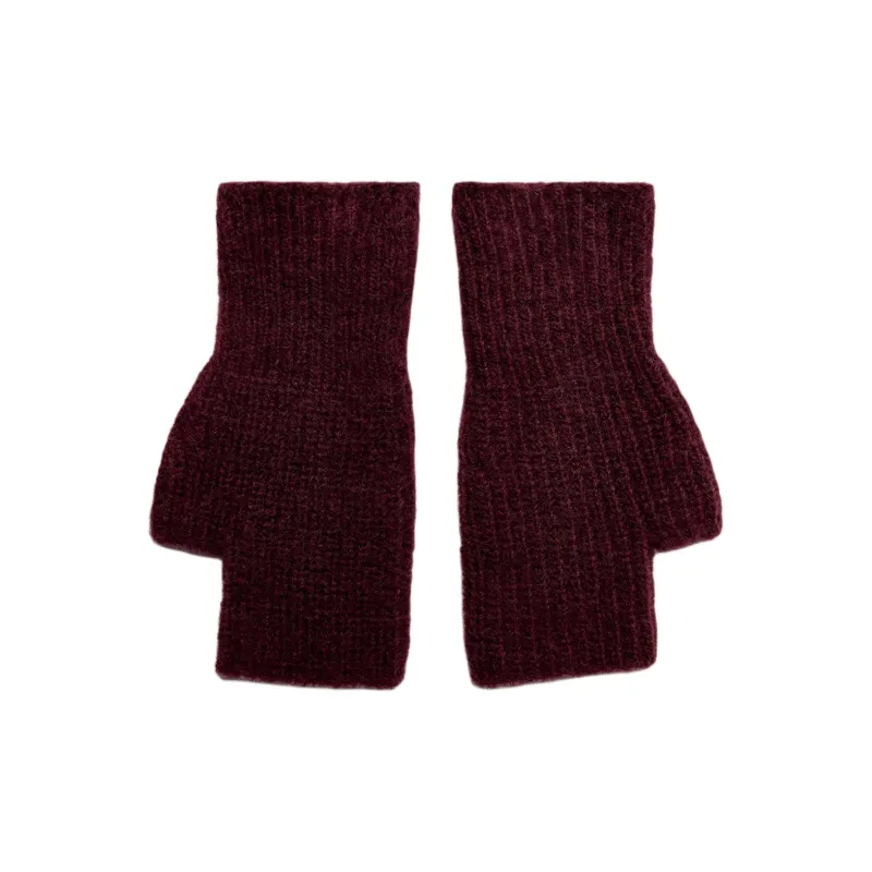 ZARA Polyamide Acrylic Wool Polyester Wool Blend Knit Gloves Women's Burgundy Red-1
