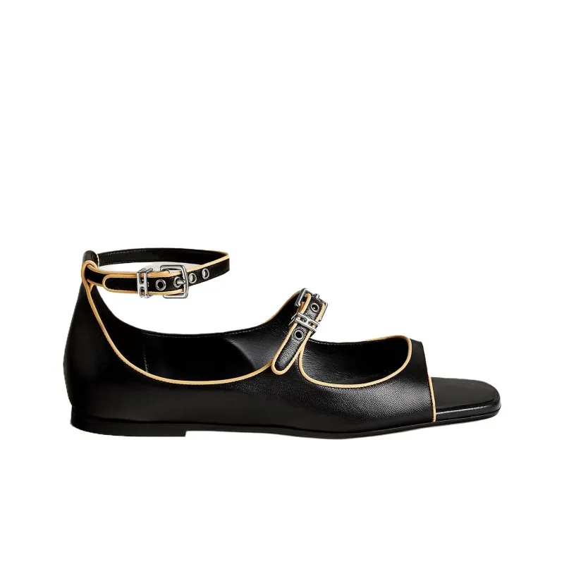 HERMES Kristen Strap Sandals Women's Black-1