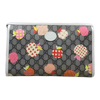 GUCCI Cow Leather Makeup Bags Toiletry Bags Clutches Women's Brown