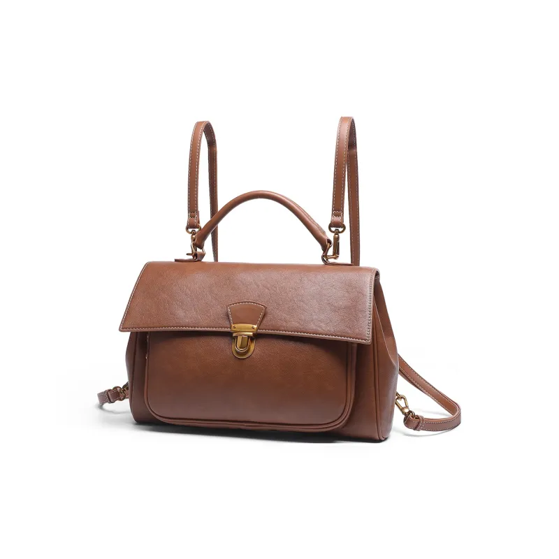 Mulinsen Polyurethane PU Leather Backpack Unisex Brown-3