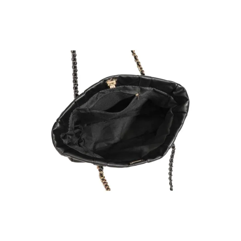 NX DOUGHNUT PU Large Capacity Diamond Pattern Chain Bag Shoulder Bag Regular Women's Black-4
